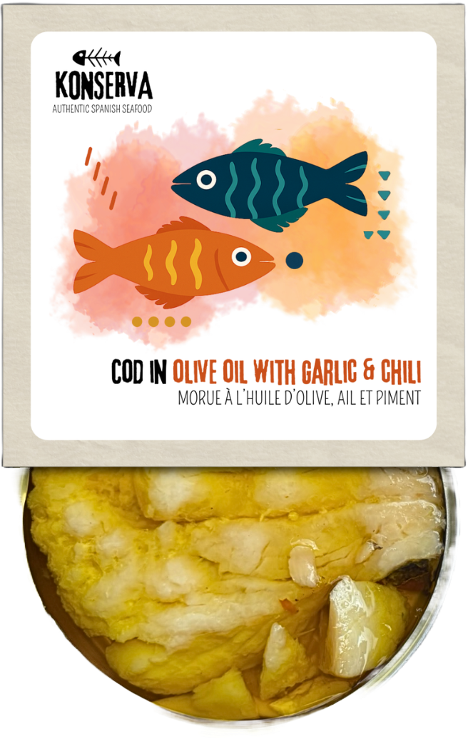Konserva Cod in Olive Oil with Garlic & Chili