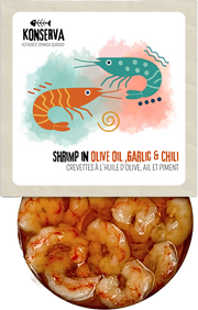 Konserva Shrimp in Olive Oil, Garlic & Chili