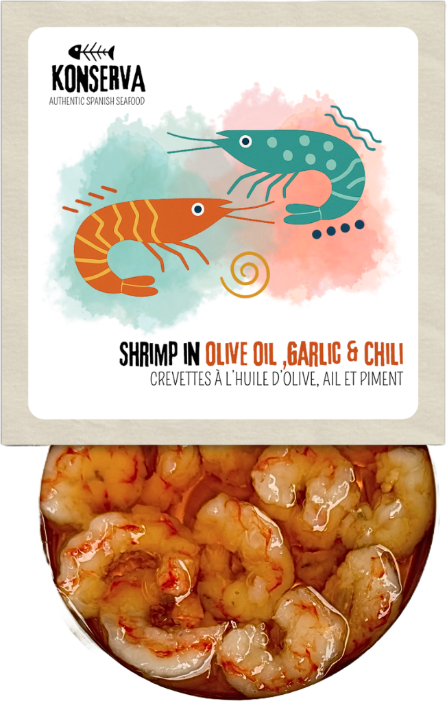 Konserva Shrimp in Olive Oil, Garlic & Chili